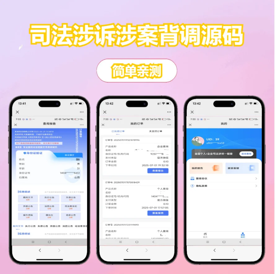 个人/企业司法涉诉涉案背调查询系统源码